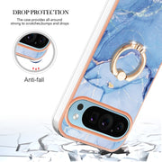 For Google Pixel 9 / 9 Pro Electroplating Marble Dual-side IMD Phone Case with Ring(Blue 018)
