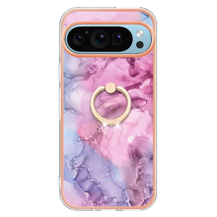 For Google Pixel 9 / 9 Pro Electroplating Marble Dual-side IMD Phone Case with Ring(Pink 013)