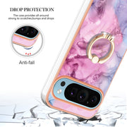 For Google Pixel 9 / 9 Pro Electroplating Marble Dual-side IMD Phone Case with Ring(Pink 013)