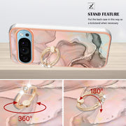 For Google Pixel 9 / 9 Pro Electroplating Marble Dual-side IMD Phone Case with Ring(Rose Gold 015)