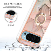For Google Pixel 9 / 9 Pro Electroplating Marble Dual-side IMD Phone Case with Ring(Rose Gold 015)