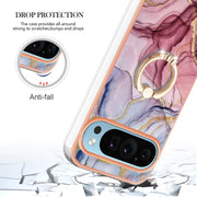 For Google Pixel 9 / 9 Pro Electroplating Marble Dual-side IMD Phone Case with Ring(Rose Red 014)