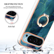 For Google Pixel 9 Pro XL Electroplating Marble Dual-side IMD Phone Case with Ring(Green 017)