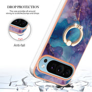 For Google Pixel 9 Pro XL Electroplating Marble Dual-side IMD Phone Case with Ring(Purple 016)
