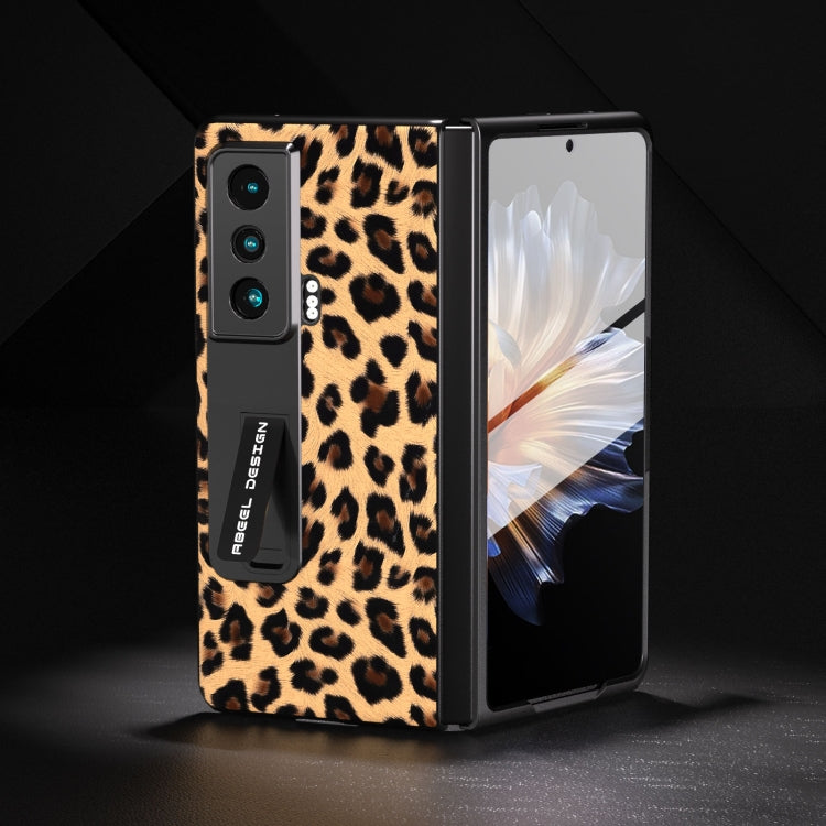 For Honor Magic Vs ABEEL Integrated Black Edge Leopard Phone Case with Holder(Champagne Gold)