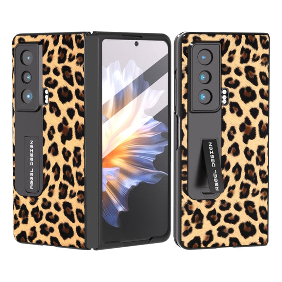 For Honor Magic Vs ABEEL Integrated Black Edge Leopard Phone Case with Holder(Champagne Gold)