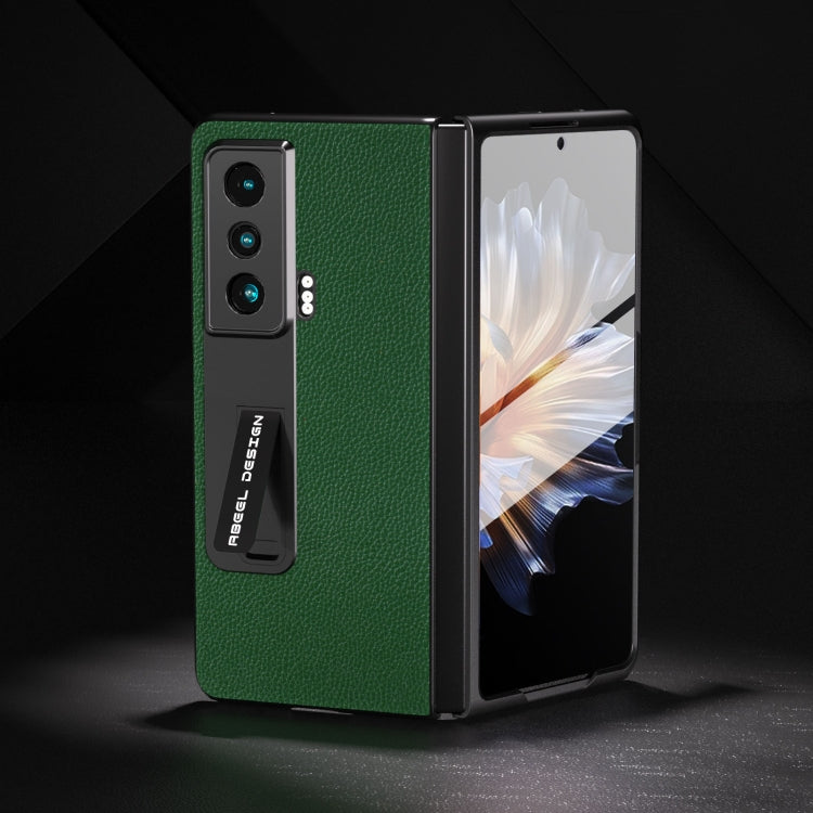 For Honor Magic Vs ABEEL Integrated Black Edge Genuine Leather Mino Phone Case with Holder(Green)