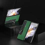 For Honor Magic Vs ABEEL Integrated Black Edge Genuine Leather Mino Phone Case with Holder(Green)