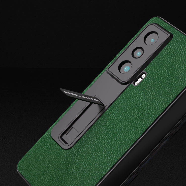 For Honor Magic Vs ABEEL Integrated Black Edge Genuine Leather Mino Phone Case with Holder(Green)