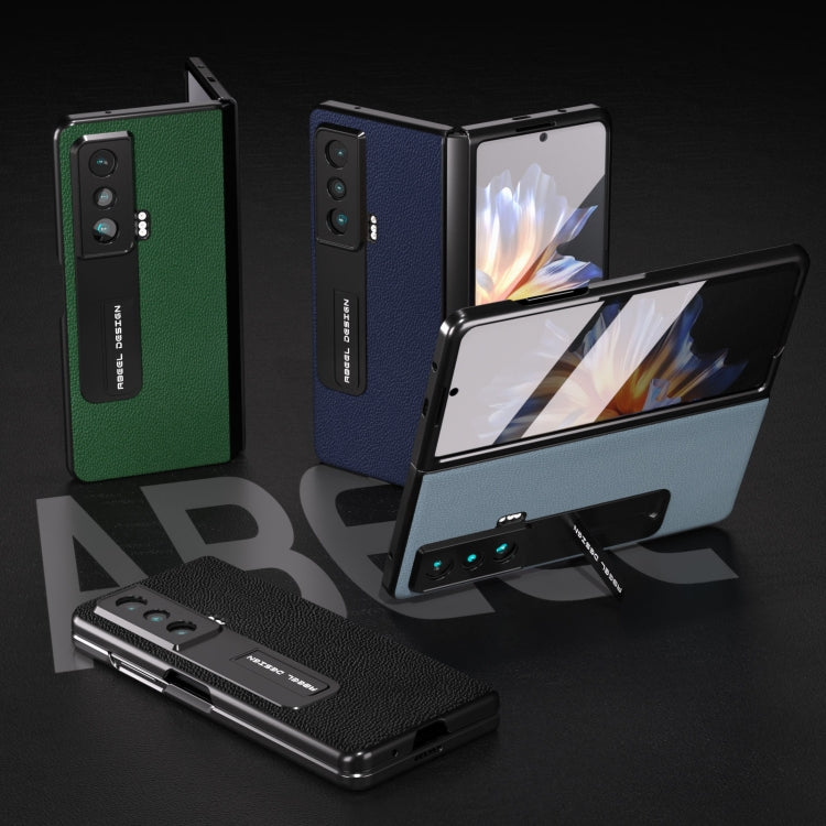 For Honor Magic Vs ABEEL Integrated Black Edge Genuine Leather Mino Phone Case with Holder(Green)