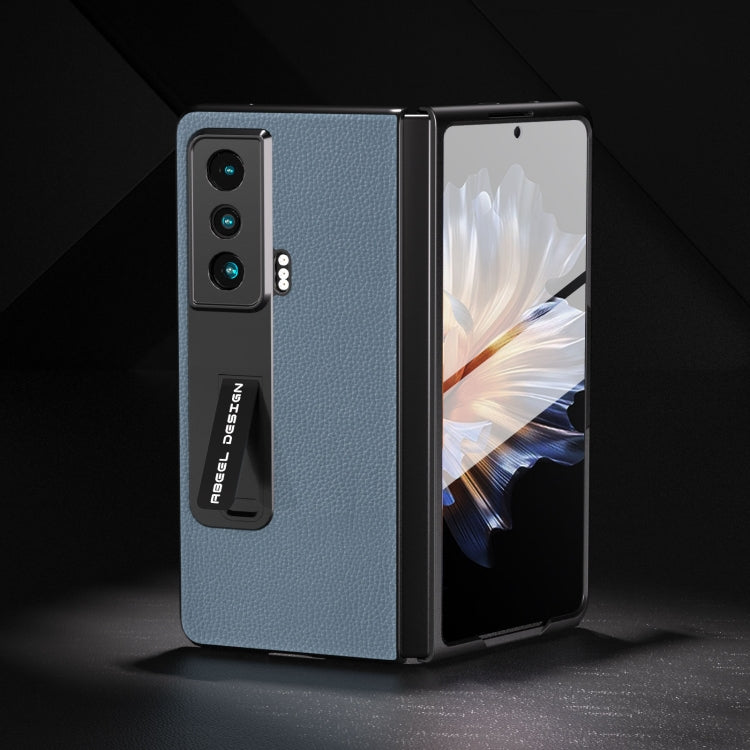 For Honor Magic Vs ABEEL Integrated Black Edge Genuine Leather Mino Phone Case with Holder(Blue)