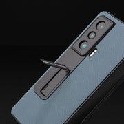 For Honor Magic Vs ABEEL Integrated Black Edge Genuine Leather Mino Phone Case with Holder(Blue)