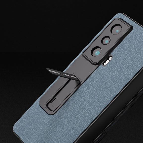 For Honor Magic Vs ABEEL Integrated Black Edge Genuine Leather Mino Phone Case with Holder(Blue)