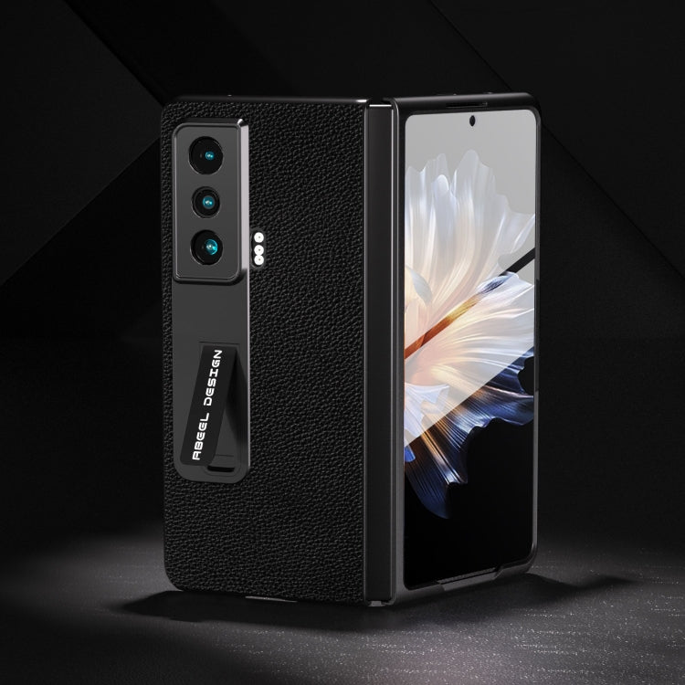 For Honor Magic Vs ABEEL Integrated Black Edge Genuine Leather Mino Phone Case with Holder(Black)