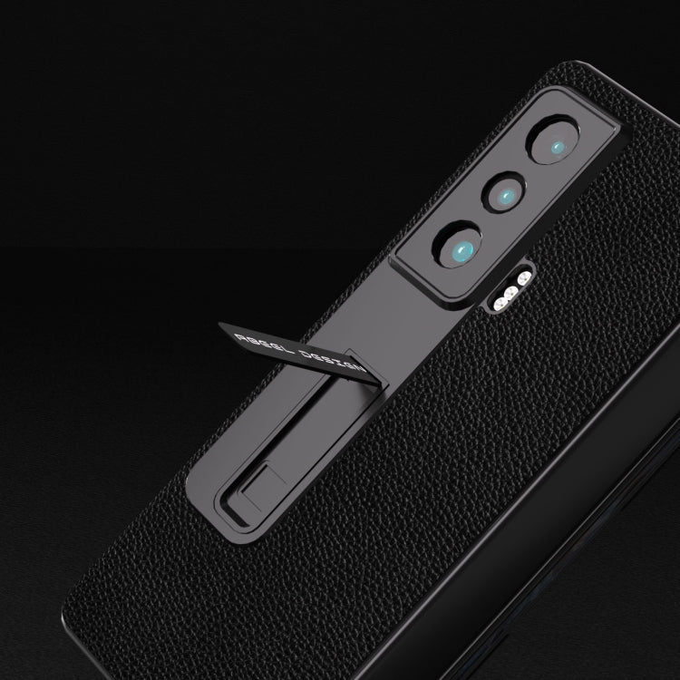 For Honor Magic Vs ABEEL Integrated Black Edge Genuine Leather Mino Phone Case with Holder(Black)