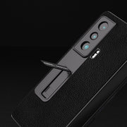 For Honor Magic Vs ABEEL Integrated Black Edge Genuine Leather Mino Phone Case with Holder(Black)