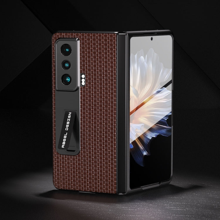 For Honor Magic Vs ABEEL Integrated Genuine Leather Luxury Series Phone Case with Holder(Coffee)