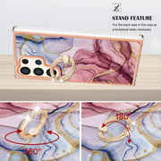 For Samsung Galaxy S24 Ultra 5G Electroplating Marble Dual-side IMD Phone Case with Ring(Rose Red 014)