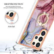 For Samsung Galaxy S24 Ultra 5G Electroplating Marble Dual-side IMD Phone Case with Ring(Rose Red 014)