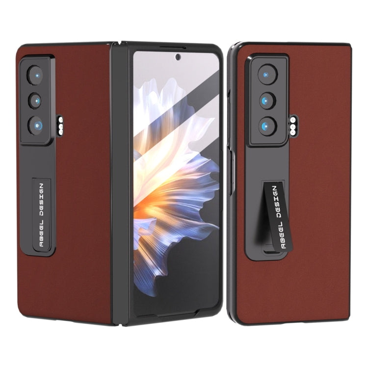 For Honor Magic Vs ABEEL Integrated Genuine Leather Silky Soft Phone Case with Holder(Coffee)