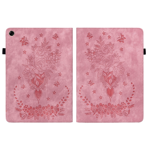 For Realme Pad 10.4 / Pad 5G 10.4 Butterfly Rose Embossed Leather Tablet Case(Pink)