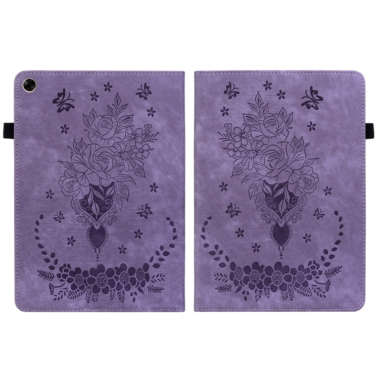 For Realme Pad 10.4 / Pad 5G 10.4 Butterfly Rose Embossed Leather Tablet Case(Purple)