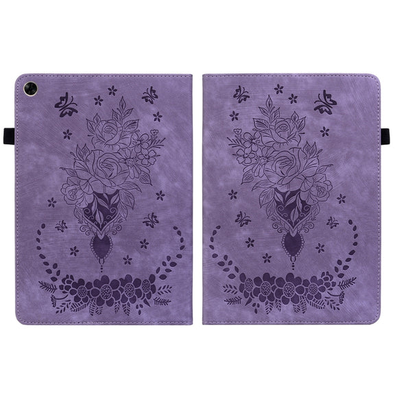 For Realme Pad 10.4 / Pad 5G 10.4 Butterfly Rose Embossed Leather Tablet Case(Purple)