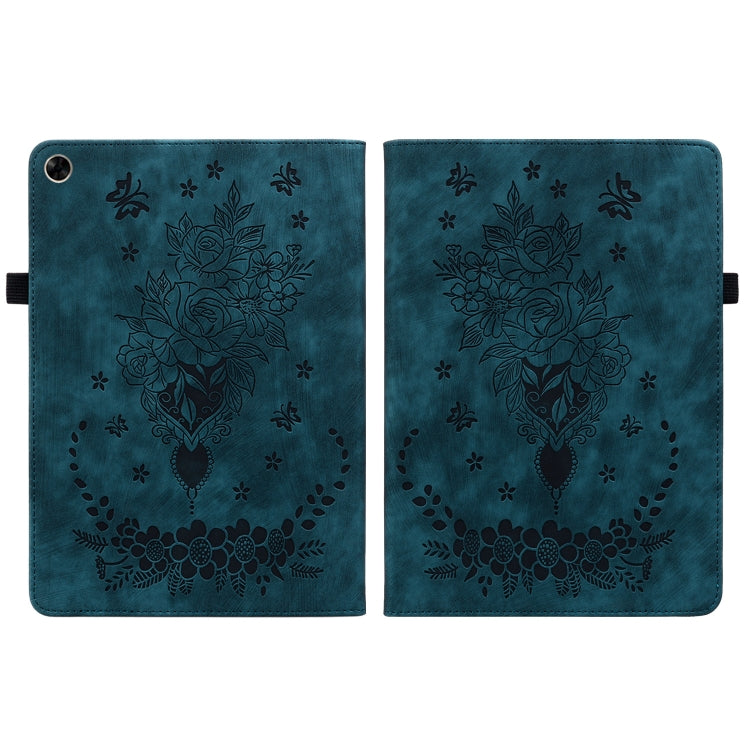 For Realme Pad 10.4 / Pad 5G 10.4 Butterfly Rose Embossed Leather Tablet Case(Dark Blue)