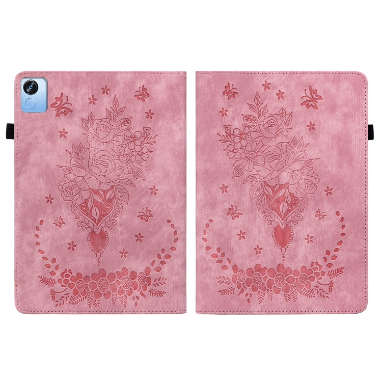 For Realme Pad X Butterfly Rose Embossed Leather Tablet Case(Pink)