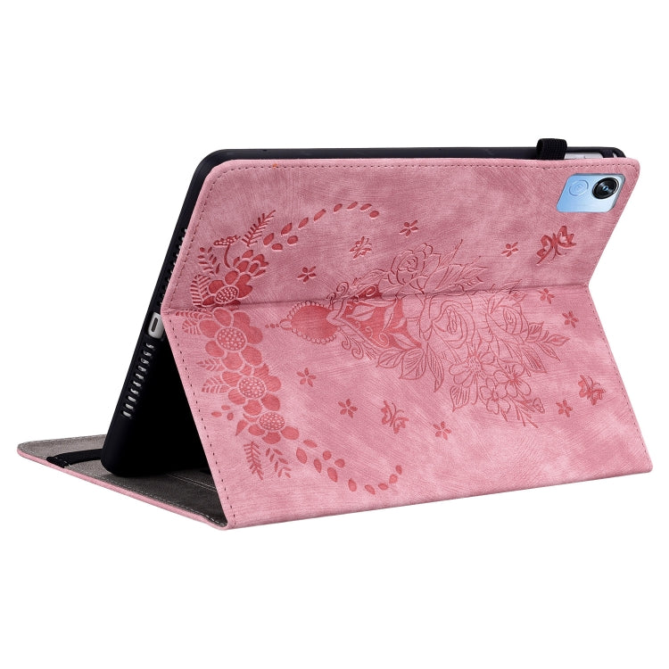 For Realme Pad X Butterfly Rose Embossed Leather Tablet Case(Pink)