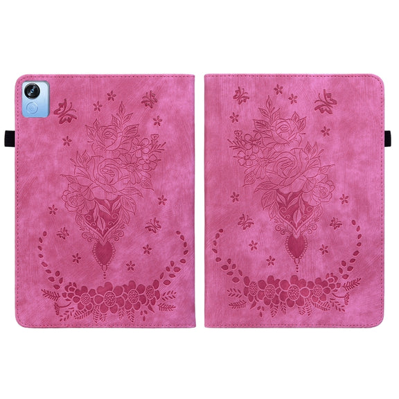 For Realme Pad X Butterfly Rose Embossed Leather Tablet Case(Rose Red)