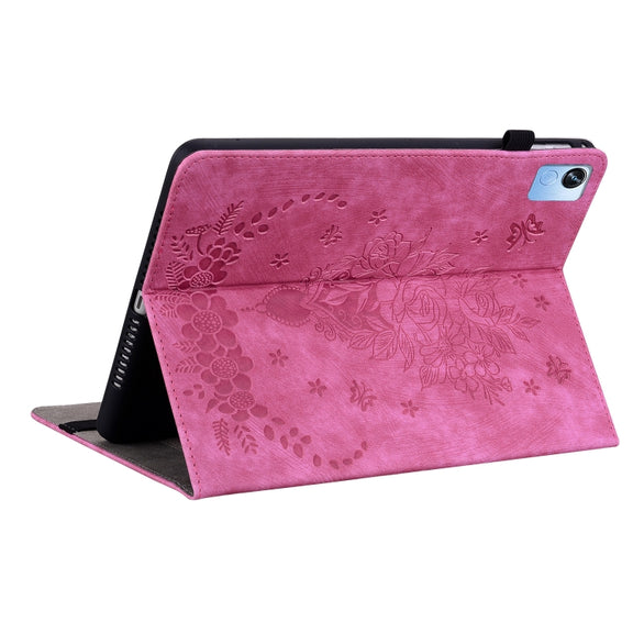 For Realme Pad X Butterfly Rose Embossed Leather Tablet Case(Rose Red)