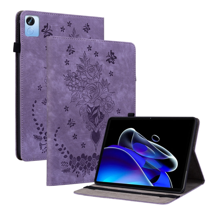 For Realme Pad X Butterfly Rose Embossed Leather Tablet Case(Purple)