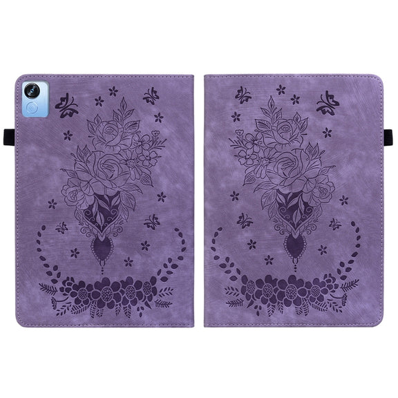 For Realme Pad X Butterfly Rose Embossed Leather Tablet Case(Purple)