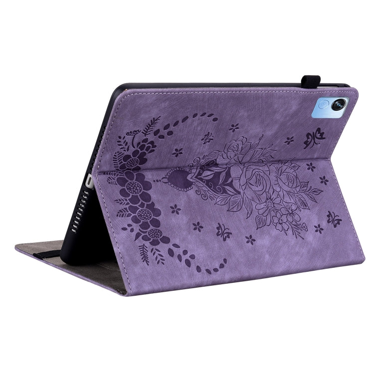 For Realme Pad X Butterfly Rose Embossed Leather Tablet Case(Purple)