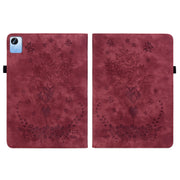For Realme Pad X Butterfly Rose Embossed Leather Tablet Case(Red)