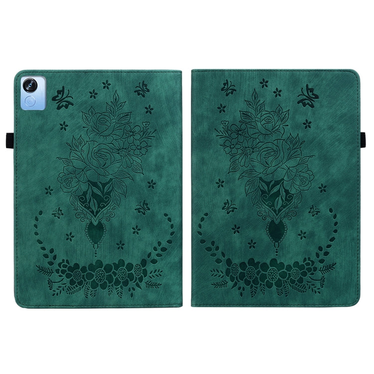 For Realme Pad X Butterfly Rose Embossed Leather Tablet Case(Green)