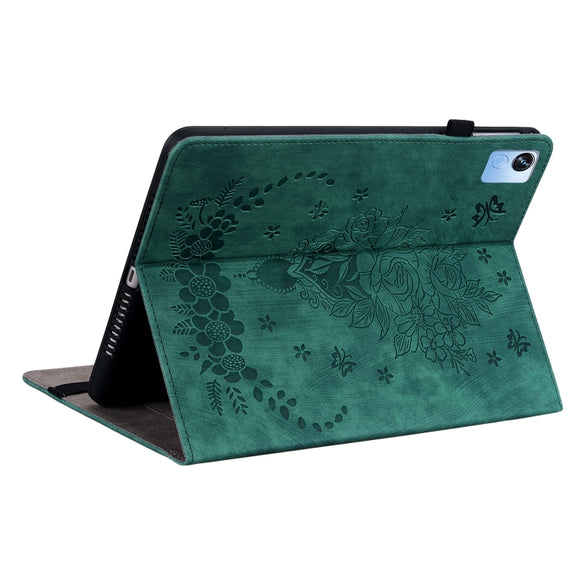 For Realme Pad X Butterfly Rose Embossed Leather Tablet Case(Green)