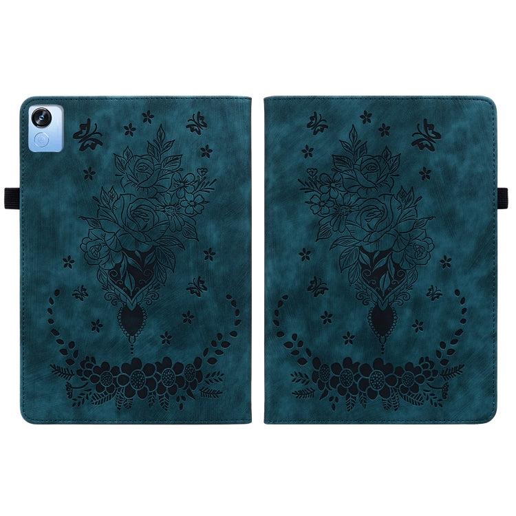 For Realme Pad X Butterfly Rose Embossed Leather Tablet Case(Dark Blue)
