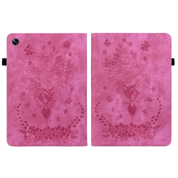 For OPPO Pad Air Butterfly Rose Embossed Leather Tablet Case(Rose Red)
