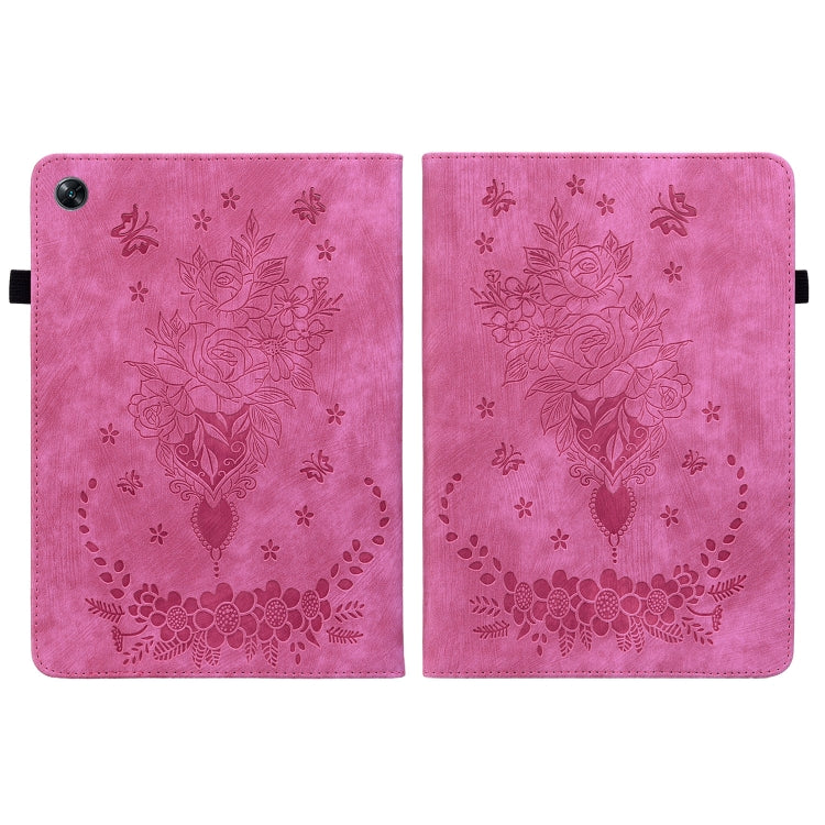 For OPPO Pad Air Butterfly Rose Embossed Leather Tablet Case(Rose Red)