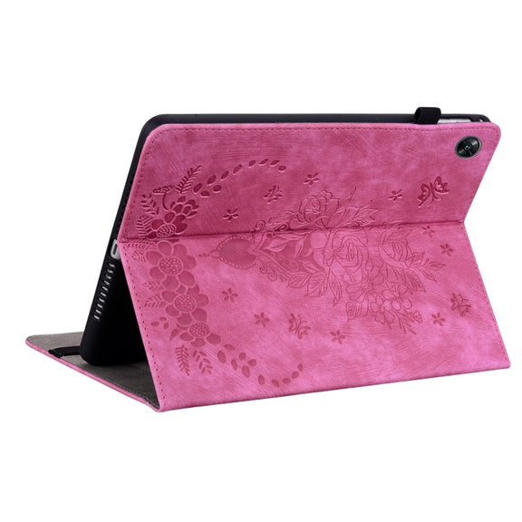 For OPPO Pad Air Butterfly Rose Embossed Leather Tablet Case(Rose Red)