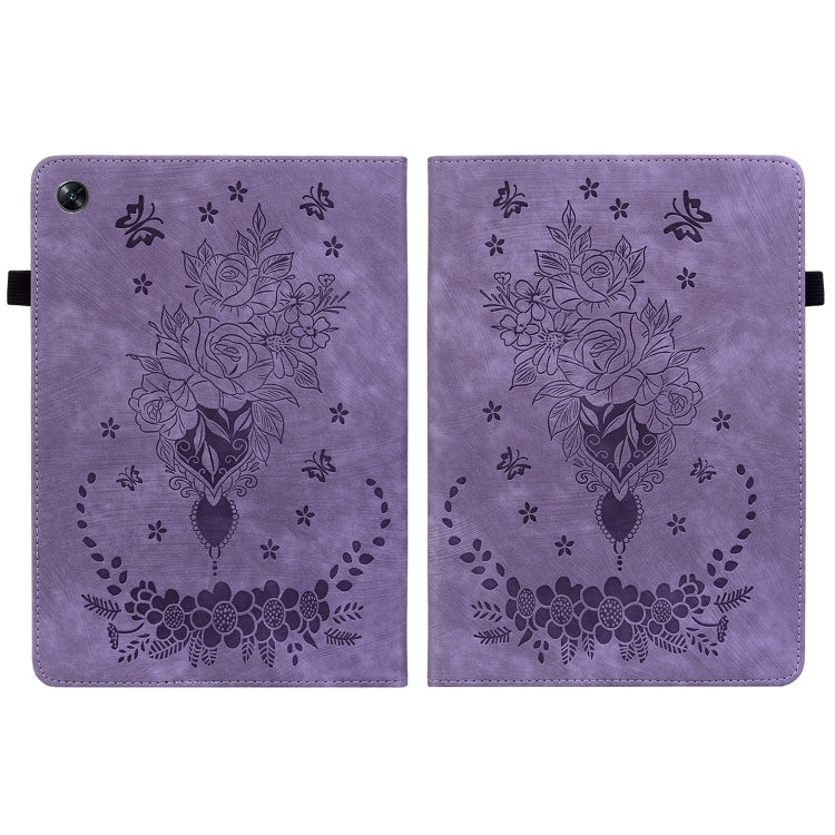 For OPPO Pad Air Butterfly Rose Embossed Leather Tablet Case(Purple)
