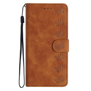 For iPhone 16 Seven Butterflies Embossed Leather Phone Case(Brown)