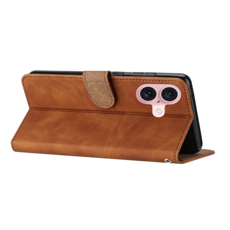 For iPhone 16 Seven Butterflies Embossed Leather Phone Case(Brown)
