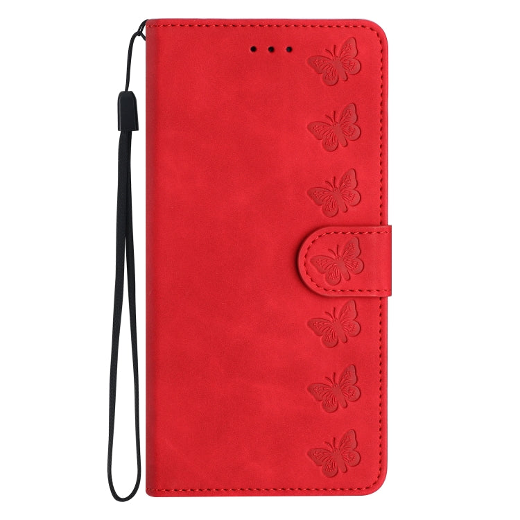 For iPhone 16 Pro Seven Butterflies Embossed Leather Phone Case(Red)