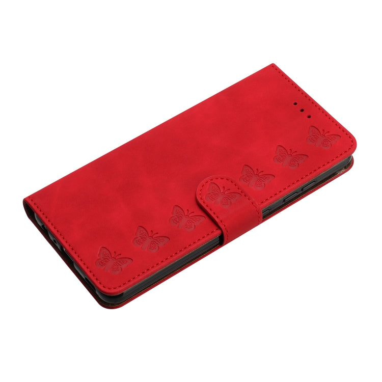 For iPhone 16 Pro Seven Butterflies Embossed Leather Phone Case(Red)
