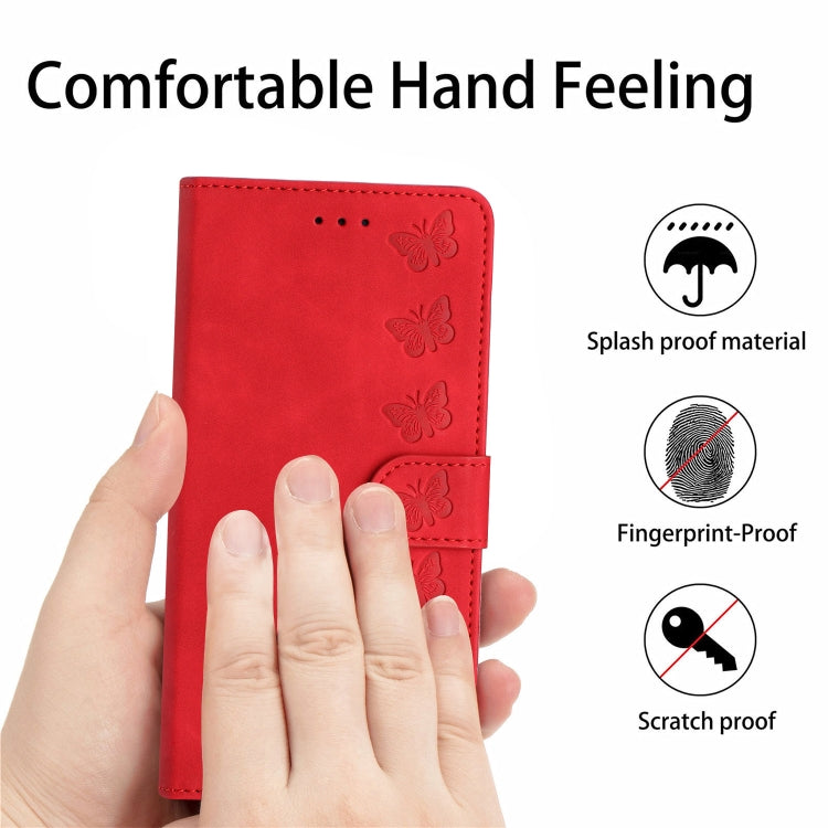 For iPhone 16 Pro Seven Butterflies Embossed Leather Phone Case(Red)