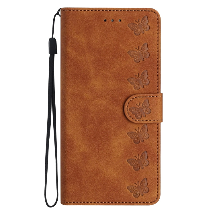 For iPhone 16 Pro Max Seven Butterflies Embossed Leather Phone Case(Brown)