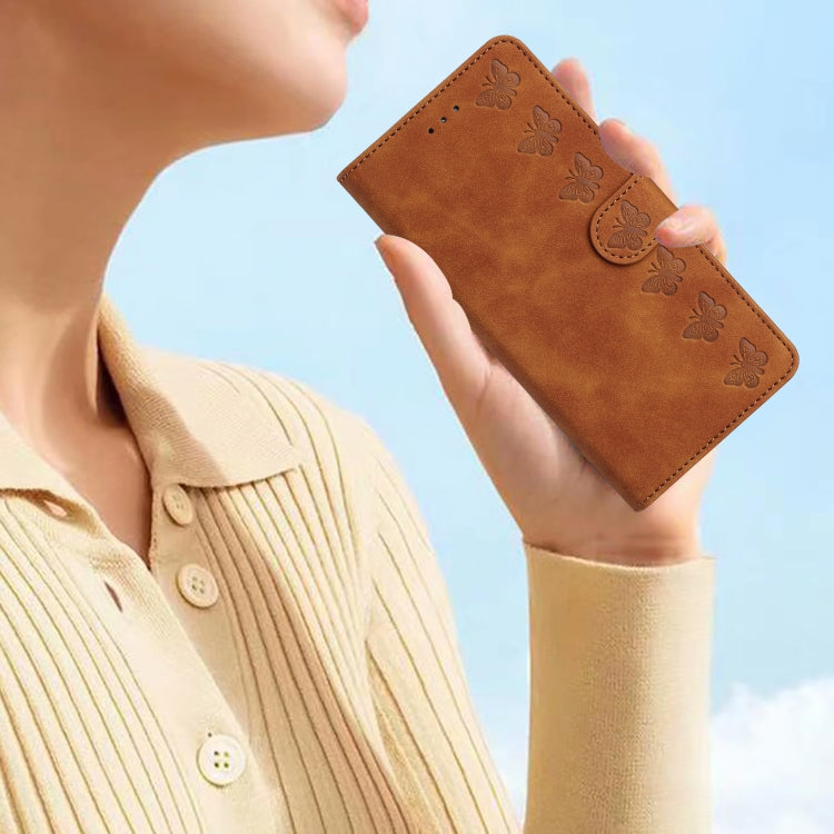For iPhone 16 Pro Max Seven Butterflies Embossed Leather Phone Case(Brown)